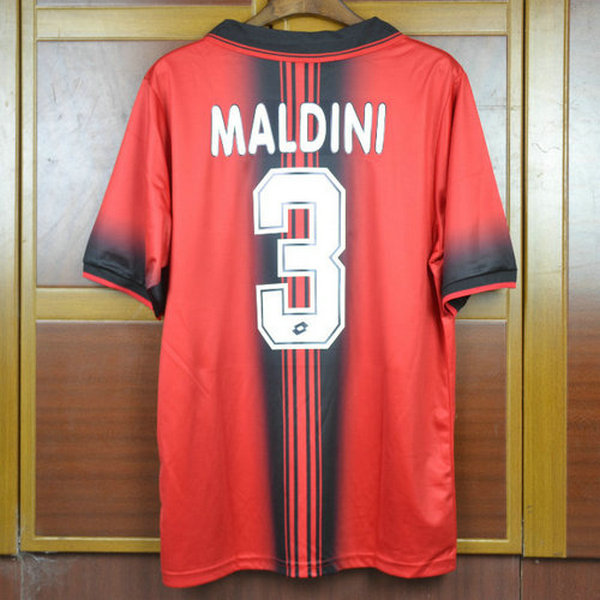 ac milan domicile maillots de foot 1997-1998 maldini 3 rouge homme