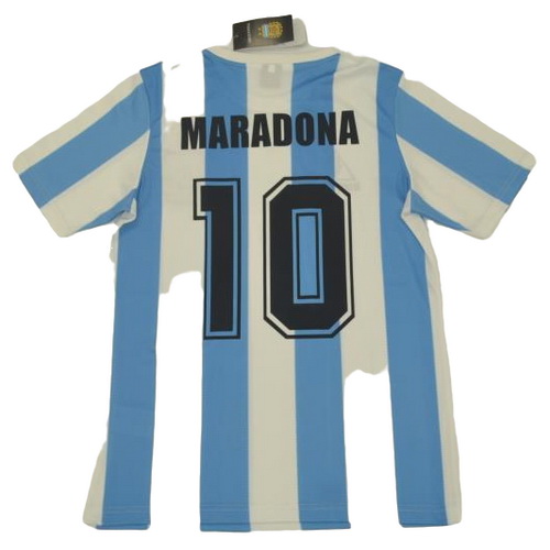 argentine domicile maillots de foot copa mundial 1986 maradona 10 bleu blanc homme