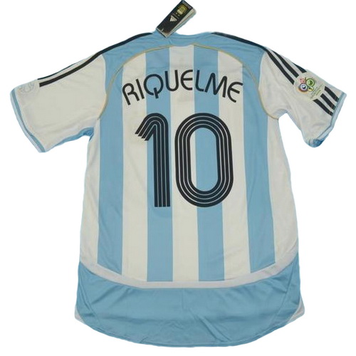 argentine domicile maillots de foot copa mundial 2006 riquelme 10 bleu blanc homme