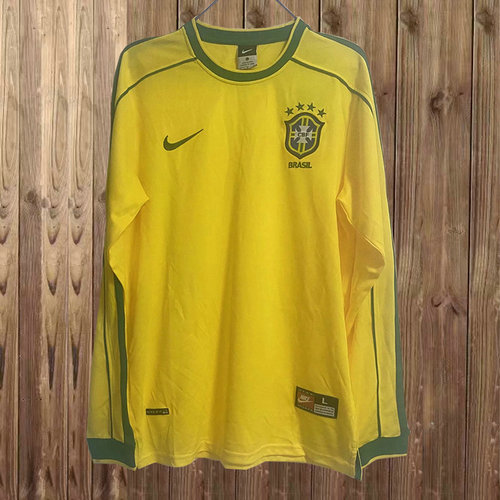 brésil domicile maillots de foot 1998 manica lunga homme