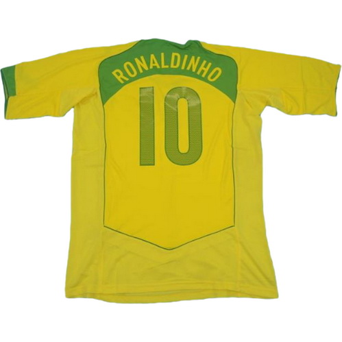 brésil domicile maillots de foot 2004 ronaldinho 10 jaune homme