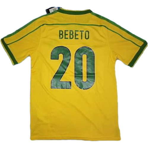 brésil domicile maillots de foot copa mundial 1998 bébéto 20 jaune homme