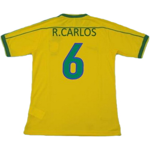 brésil domicile maillots de foot copa mundial 1998 roberto carlos 6 jaune homme