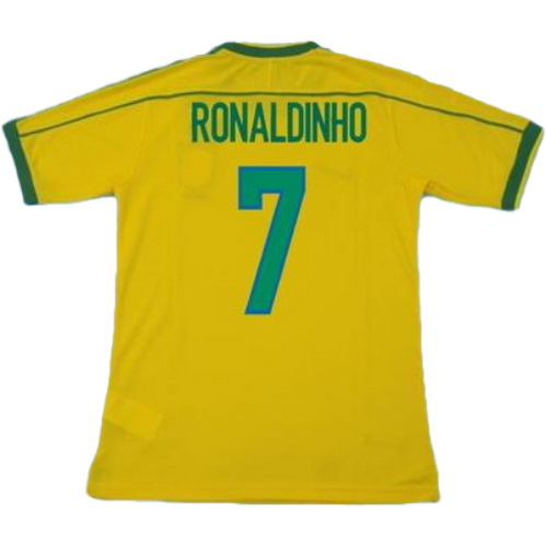 brésil domicile maillots de foot copa mundial 1998 ronaldinho 7 jaune homme