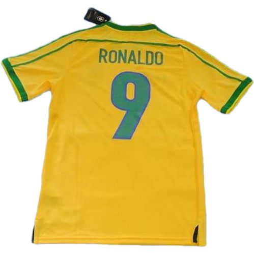 brésil domicile maillots de foot copa mundial 1998 ronaldo 9 jaune homme