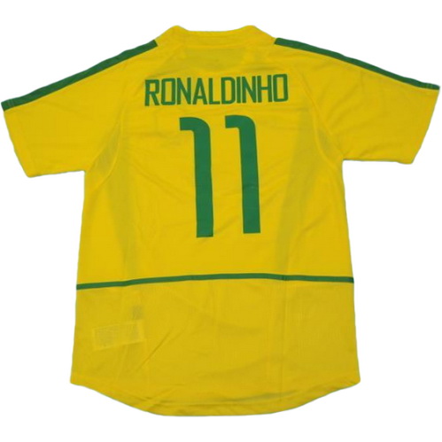 brésil domicile maillots de foot copa mundial 2002 ronaldinho 11 jaune homme