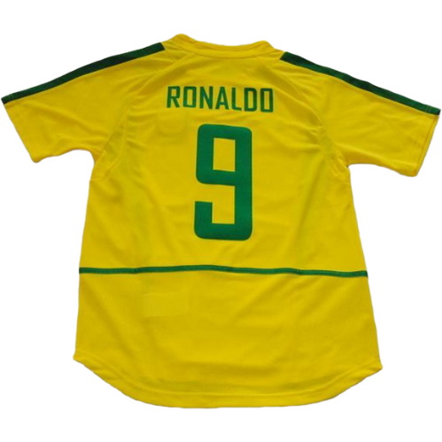brésil domicile maillots de foot copa mundial 2002 ronaldo 9 jaune homme