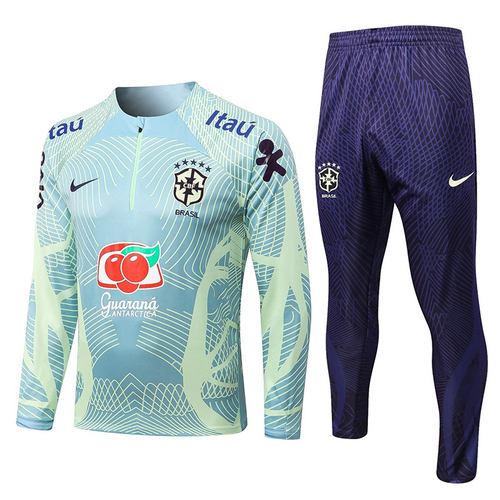 brésil veste de sport avec demi-zip de foot 2022-2023 bleu vert homme