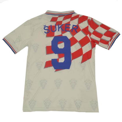 croatie domicile maillots de foot 1998 suker 9 blanc homme