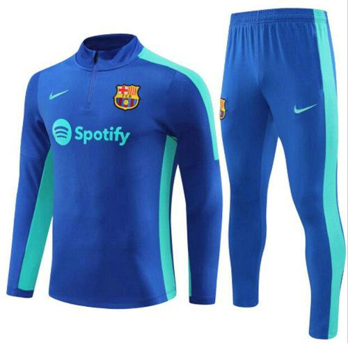 fc barcelone bleu survêtements de football demi-zip de foot 2023-2024 enfant
