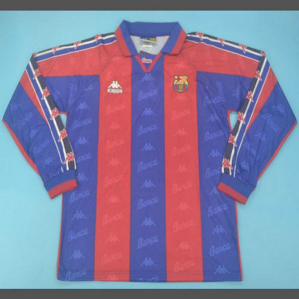 fc barcelone domicile maillots de foot 1996-1997 manches longues rouge homme