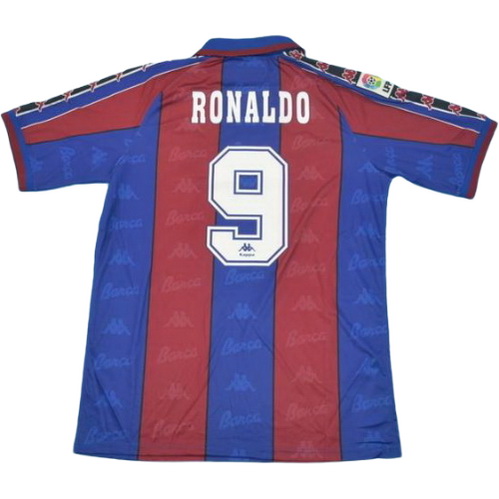 fc barcelone domicile maillots de foot 1996-1997 ronaldo 9 rouge bleu homme