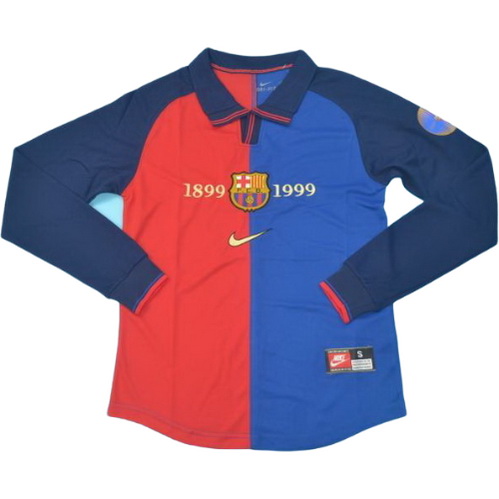 fc barcelone domicile maillots de foot 1999-2000 manches longues rouge bleu homme