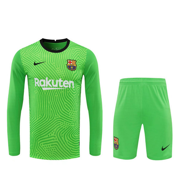 fc barcelone gardien maillots+shorts de foot 2021 manches longues vert homme