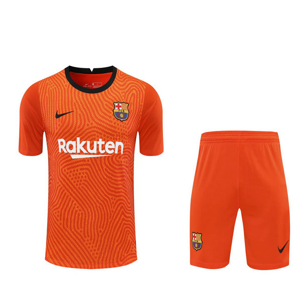 fc barcelone gardien maillots+shorts de foot 2021 orange homme
