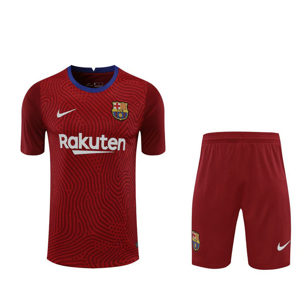 fc barcelone gardien maillots+shorts de foot 2021 rouge homme