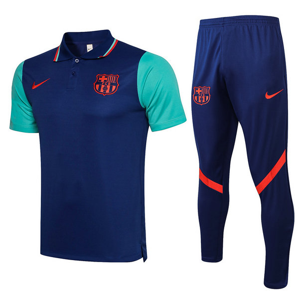 fc barcelone moda maillots polo de foot 2021 2022 ensemble bleu vert homme