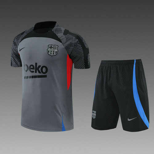 fc barcelone training shorts + manches courtes de foot 2022-2023 gris-noir homme