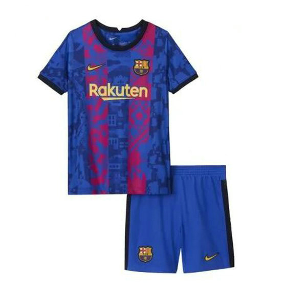fc barcelone troisième maillots de foot 2021 2022 bleu rouge enfants