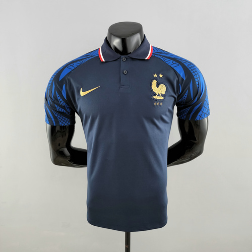 france maillots polo de foot 2022-2023 bleu royal homme