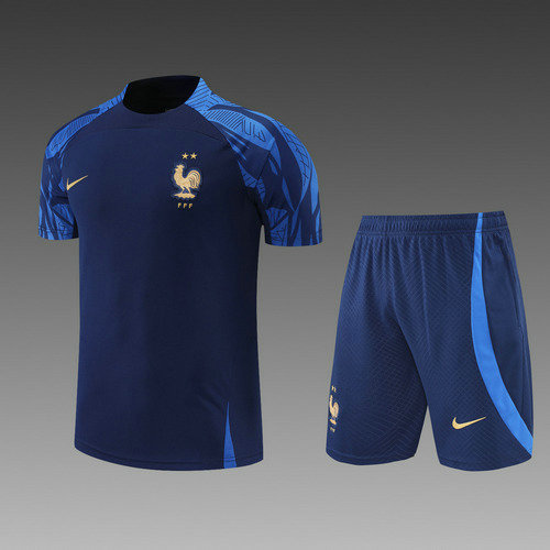 france training shorts + manches courtes de foot 2022-2023 bleu homme
