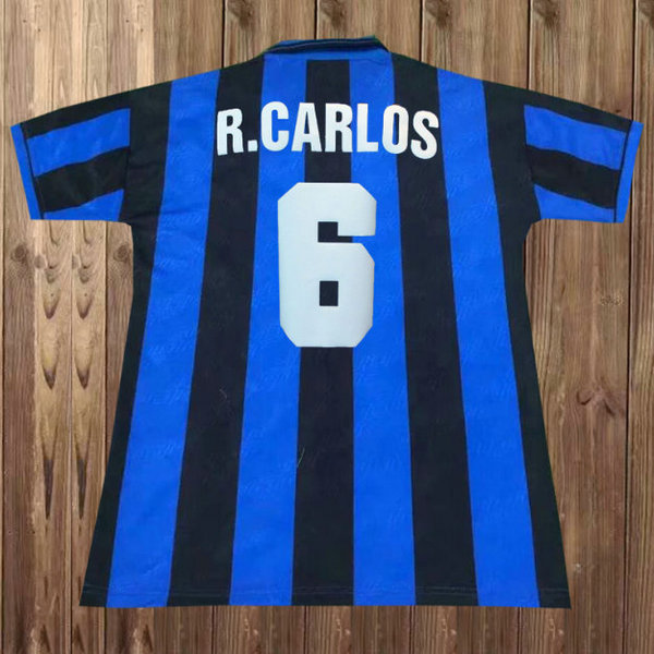 inter milan domicile maillots de foot 1995-1996 r.carlos 6 bleu homme