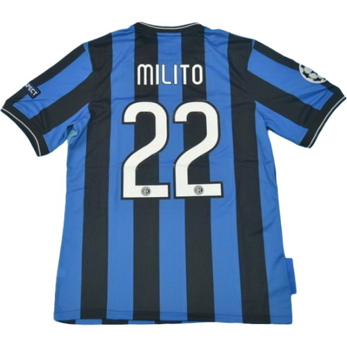 inter milan domicile maillots de foot ucl 2010-2011 milito 22 bleu homme