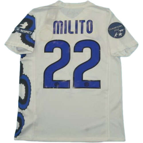 inter milan exterieur maillots de foot champions 2010 milito 22 blanc homme