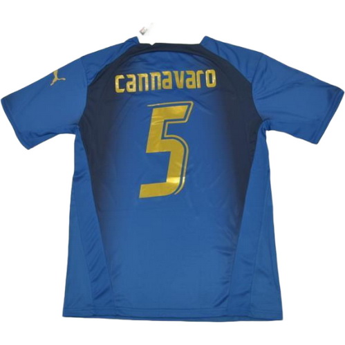 italie domicile maillots de foot copa mundial 2006 cannavaro 5 bleu homme