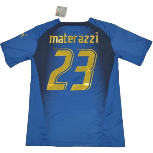 italie domicile maillots de foot copa mundial 2006 materazzi 23 bleu homme
