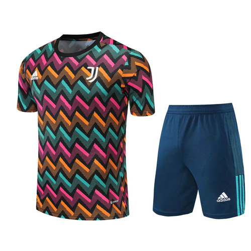 juventus training shorts + manches courtes de foot 2022-2023 carreaux colorés homme