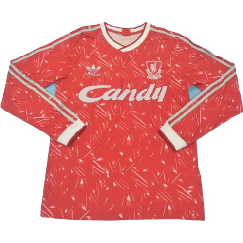 liverpool domicile maillots de foot 1989-1990 manches longues rouge homme