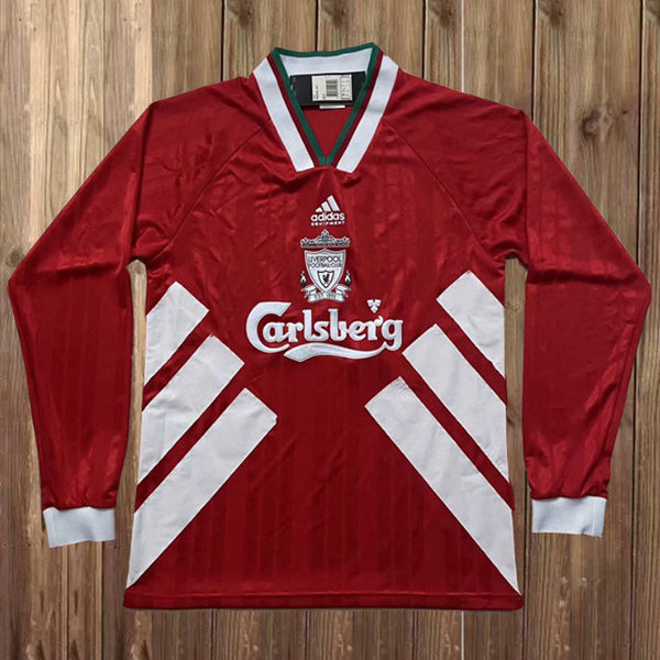 liverpool domicile maillots de foot 1993-1995 manches longues rouge homme