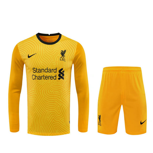 liverpool gardien maillots+shorts de foot 2021 manches longues jaune homme