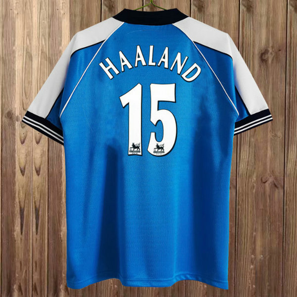 manchester city domicile maillots de foot 1999-2001 haaland 15 bleu homme