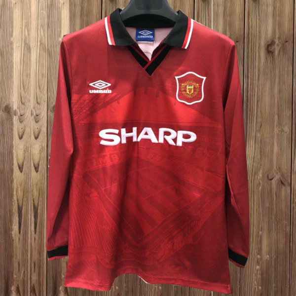 manchester united domicile maillots de foot 1994-1996 manches longues rouge homme