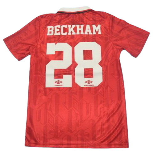 manchester united domicile maillots de foot 1994 beckham 28 rouge homme