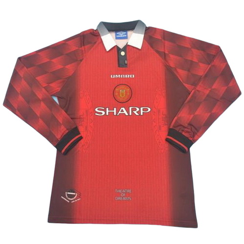 manchester united domicile maillots de foot 1996 manches longues rouge homme