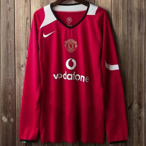 manchester united domicile maillots de foot 2004-2006 manches longues rouge homme