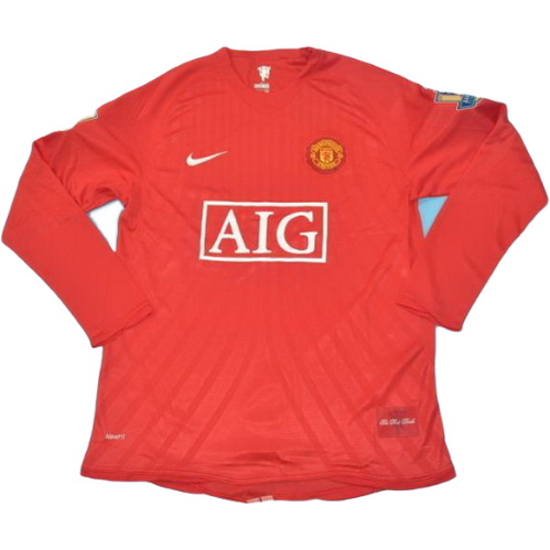 manchester united domicile maillots de foot 2007-2008 manches longues rouge homme