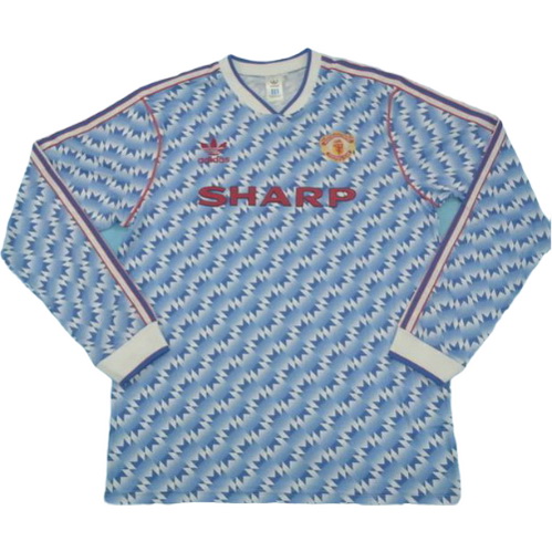 manchester united exterieur maillots de foot 1990-1992 manches longues bleu homme