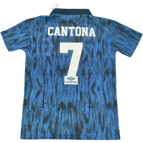 manchester united exterieur maillots de foot 1992-1993 cantona 7 bleu homme