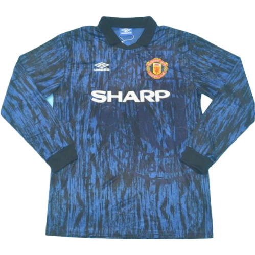 manchester united exterieur maillots de foot 1992-1993 manches longues bleu homme