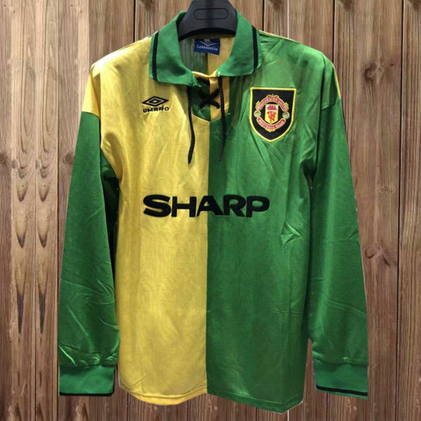 manchester united exterieur maillots de foot 1992-1994 manches longues vert homme