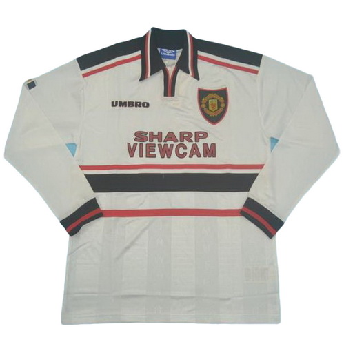 manchester united exterieur maillots de foot 1998-1999 manches longues blanc homme