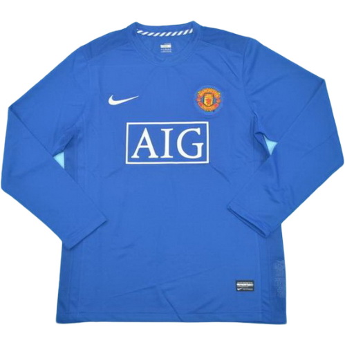 manchester united exterieur maillots de foot 2008-2009 manches longues bleu homme