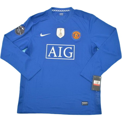 manchester united exterieur maillots de foot champions 2008-2009 manches longues bleu homme