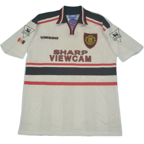 manchester united exterieur maillots de foot pl 1998-1999 blanc homme