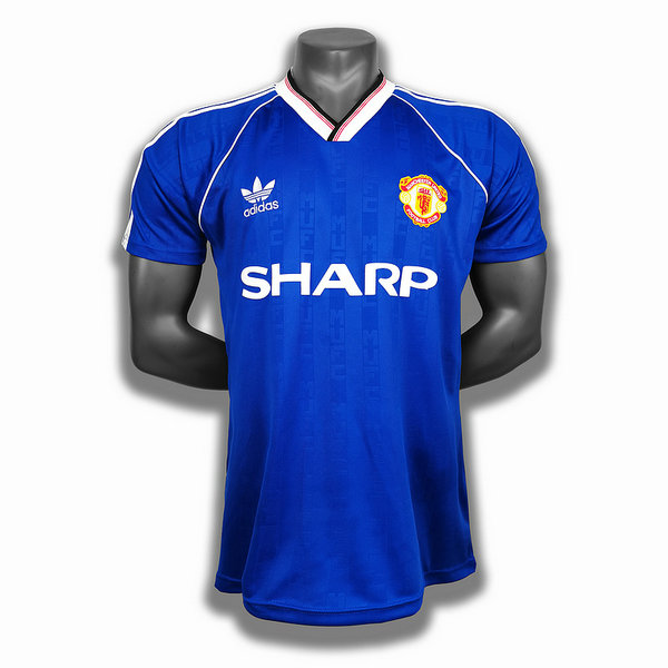 manchester united exterieur player maillots de foot 1988-89 bleu homme