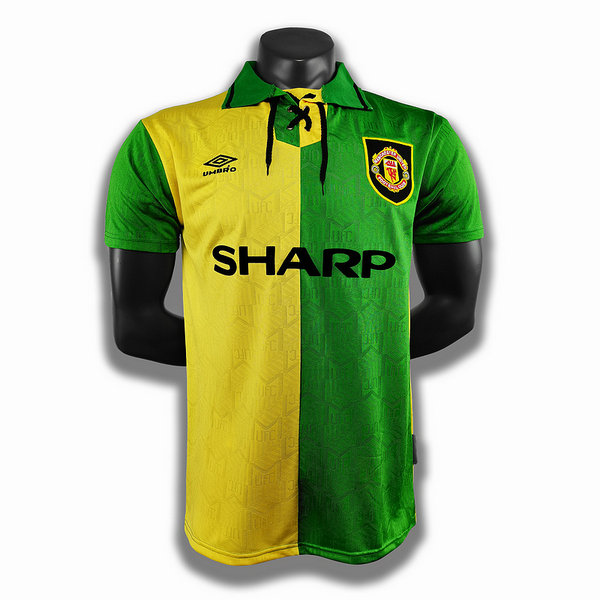 manchester united exterieur player maillots de foot 1992-93 jaune vert homme